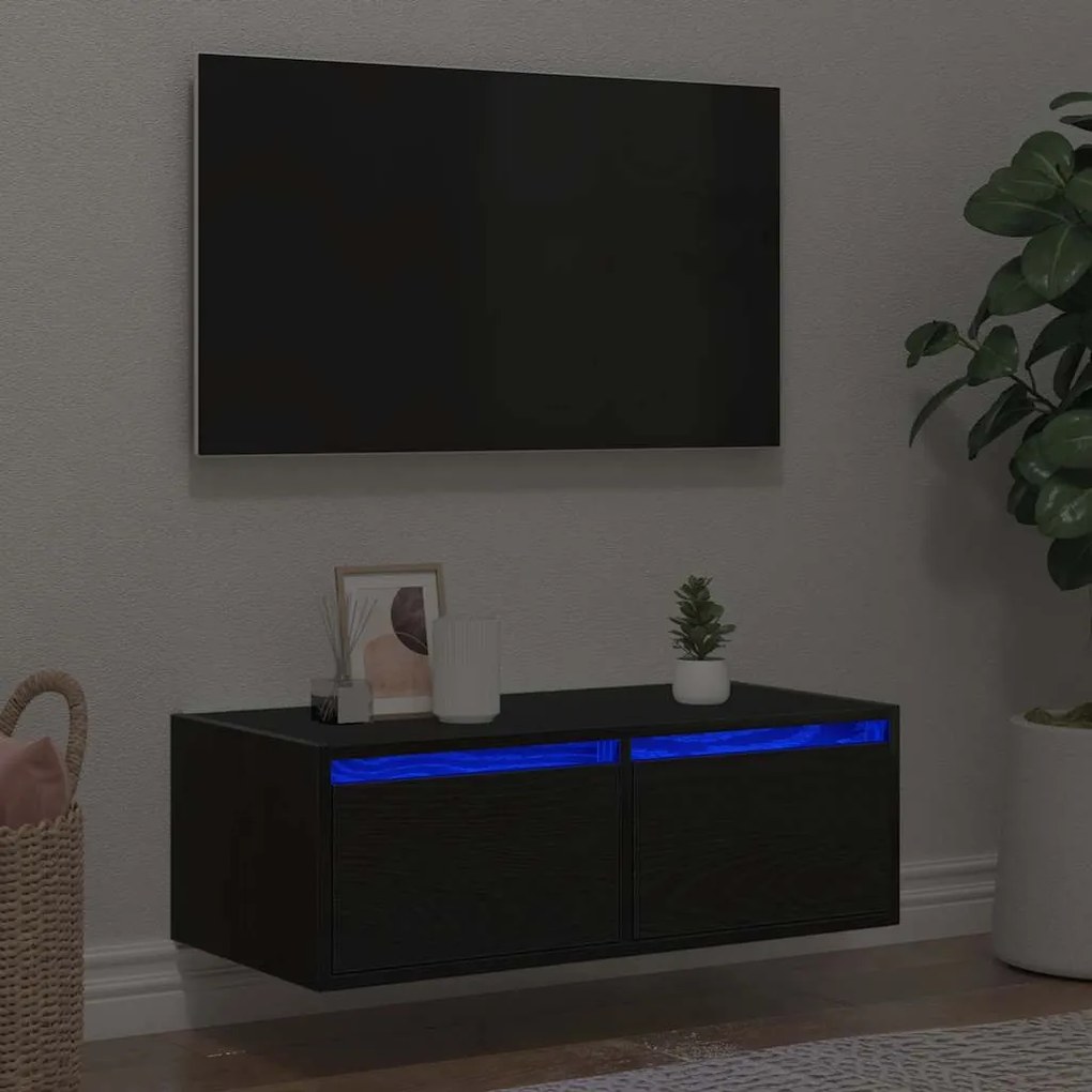 vidaXL Móvel de TV com luzes LED 75x35,5x25 cm carvalho preto