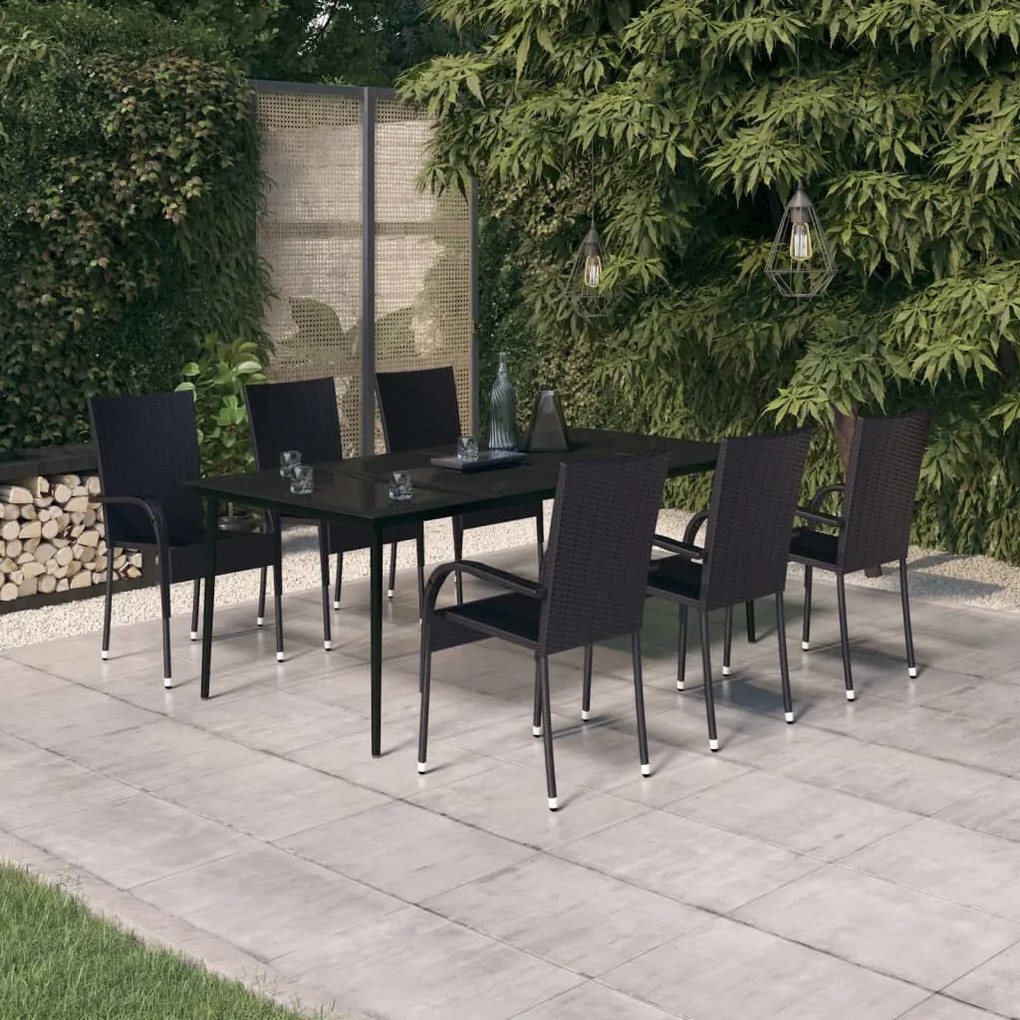 vidaXL 7 pcs conjunto de jantar para jardim preto