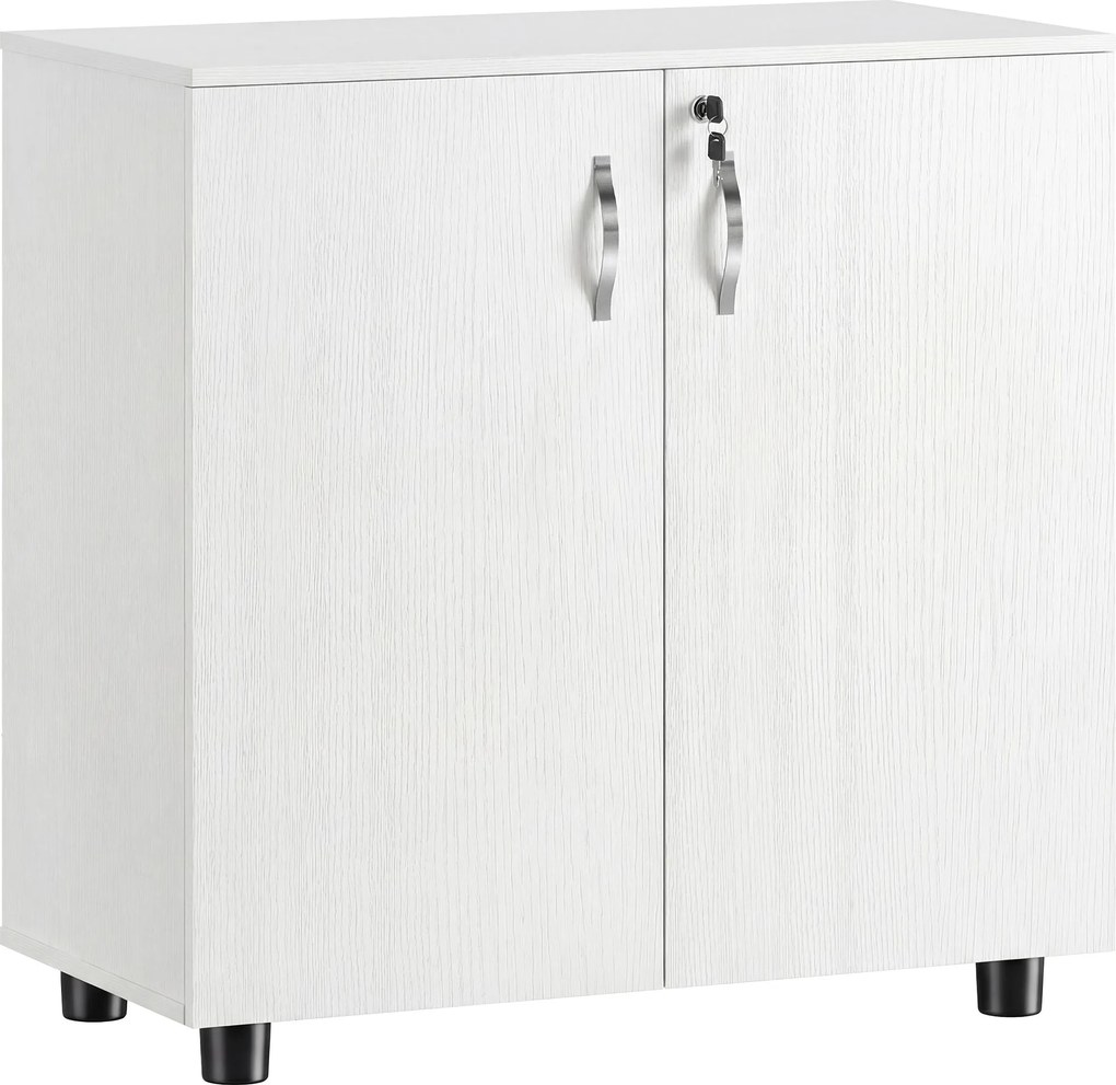 Vinsetto Armário de escritório de 2 níveis, móvel de armazenamento para escritório com 2 portas, fechaduras e chaves, 80x40x80cm, branco | Aosom Portugal