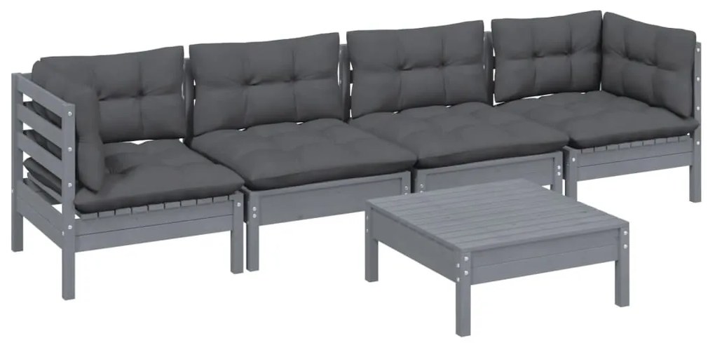 5 pcs conjunto lounge de jardim c/ almofadões pinho maciço