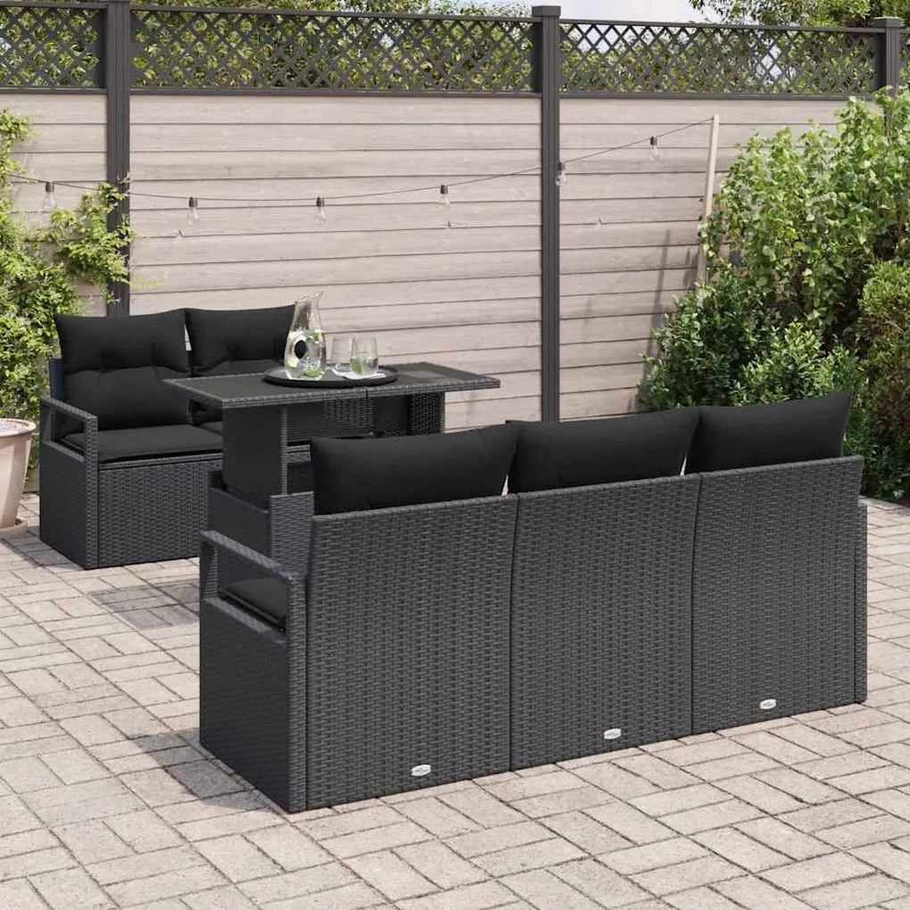Conjunto de Sofá de Jardim vidaXL de 6 Peças com Almofadas Preto Ratta