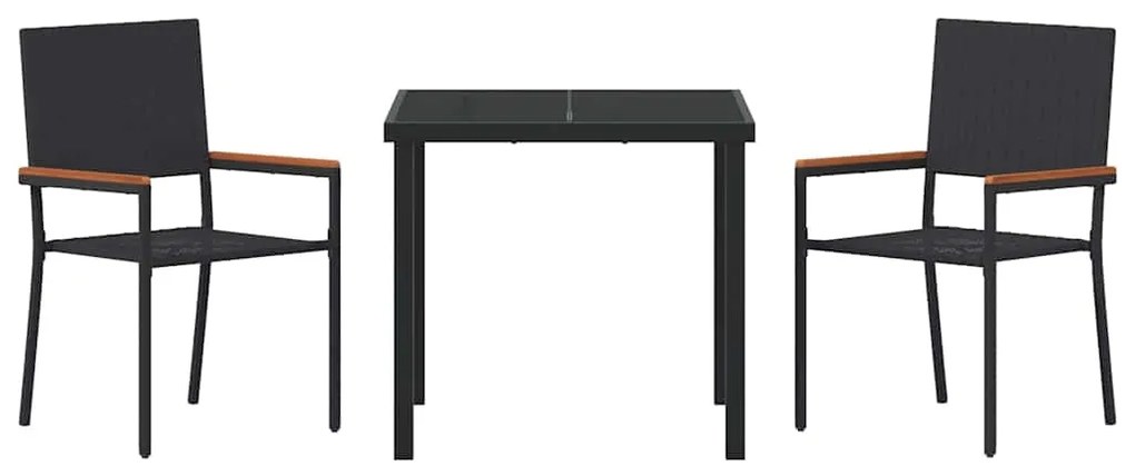 Conjunto de Jantar pra Jardim 3 Peças Preto Rattan Sintético