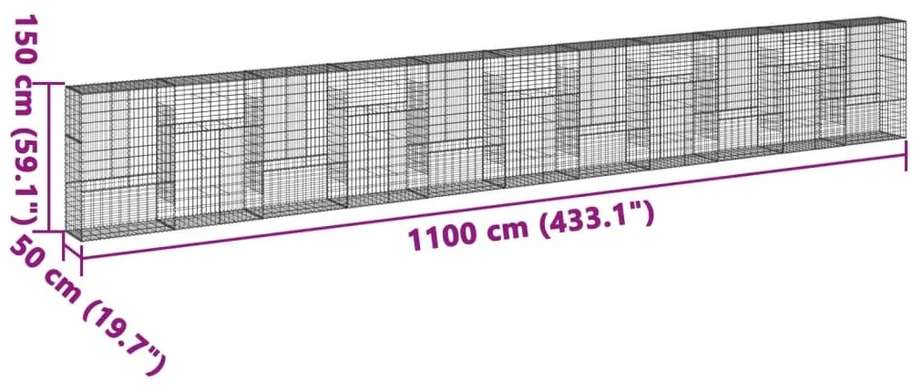 Cesto gabião com cobertura 1100x50x150 cm ferro galvanizado