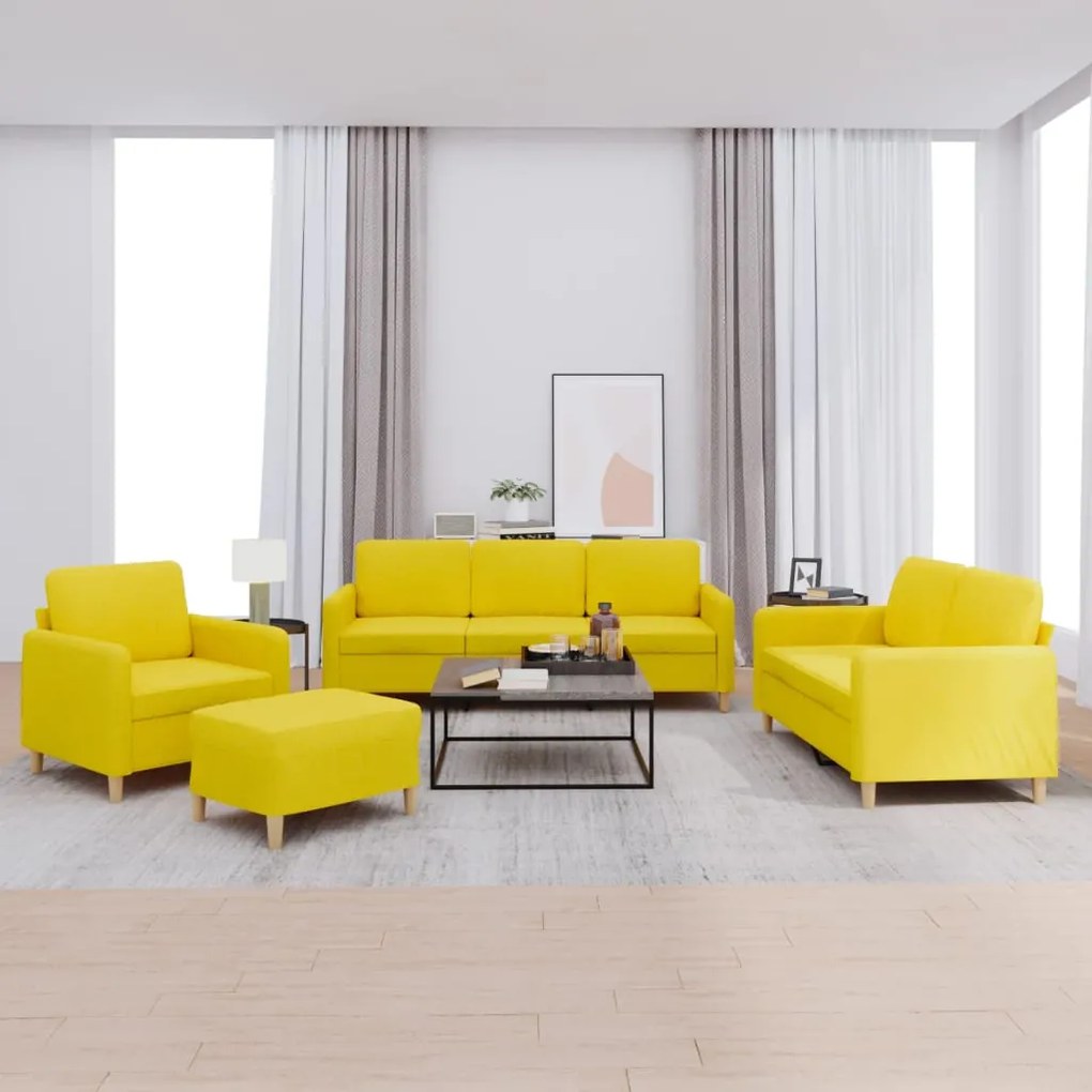 4 pcs conjunto de sofás com almofadões tecido amarelo-claro