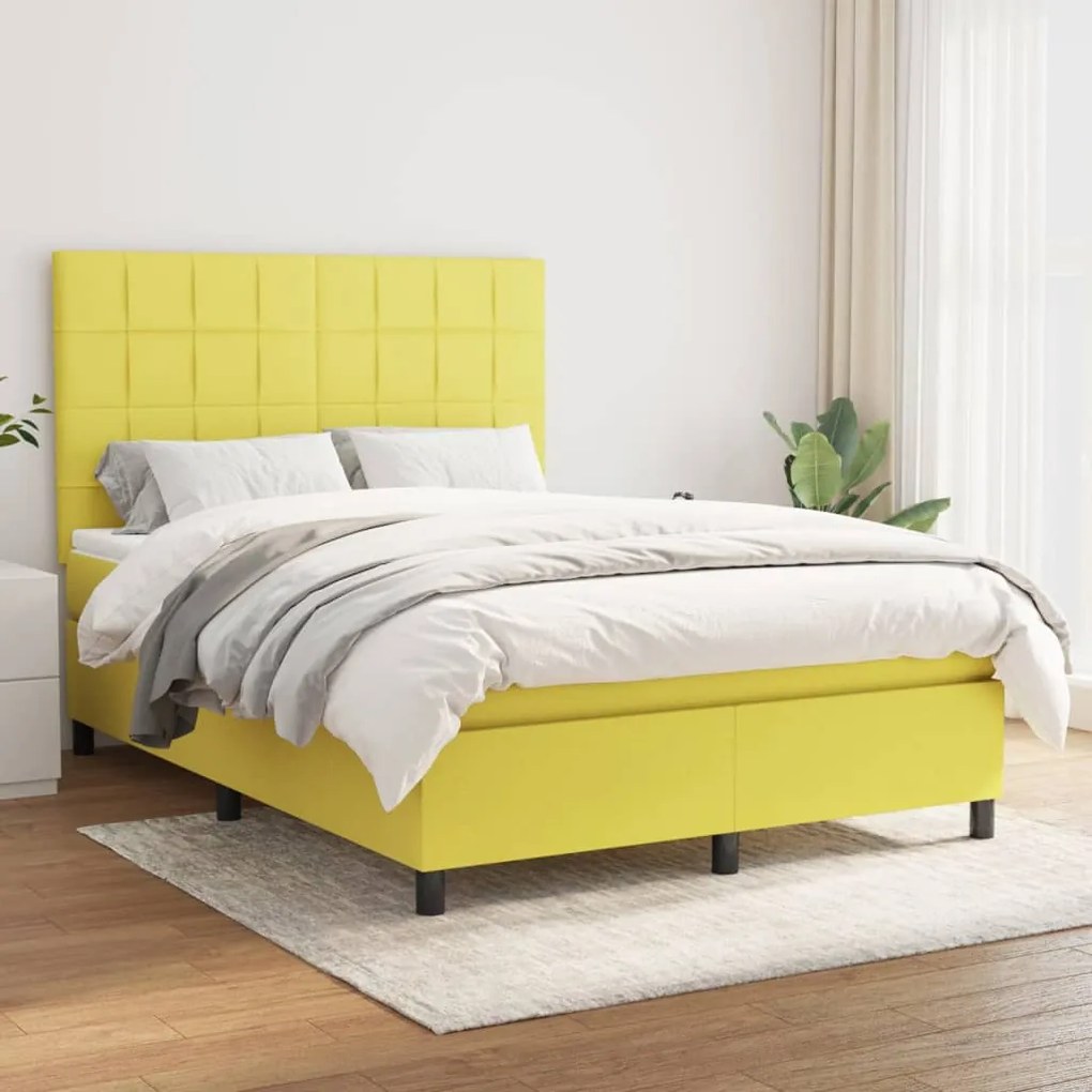 vidaXL Cama com molas/colchão 140x190 cm tecido verde