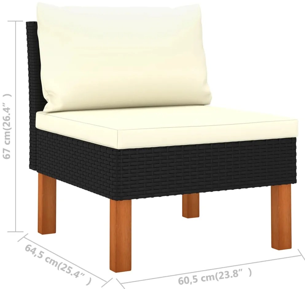 7 pcs conj. lounge jardim vime PE e madeira de eucalipto preto