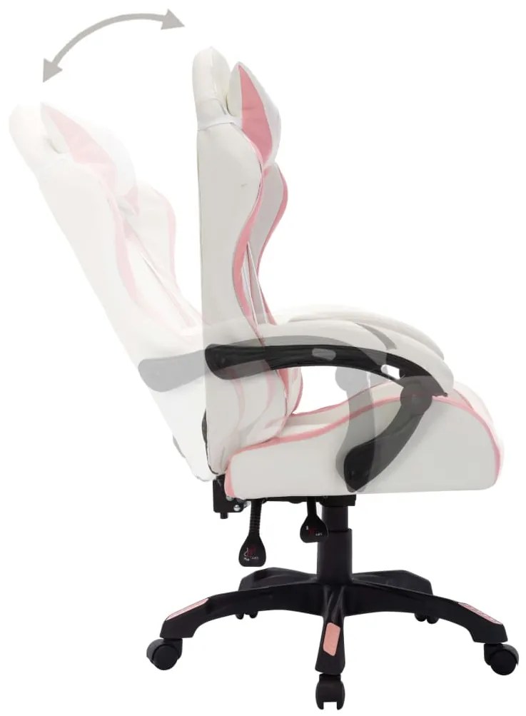 Cadeira estilo corrida c/ luzes LED RGB couro artif. rosa/preto