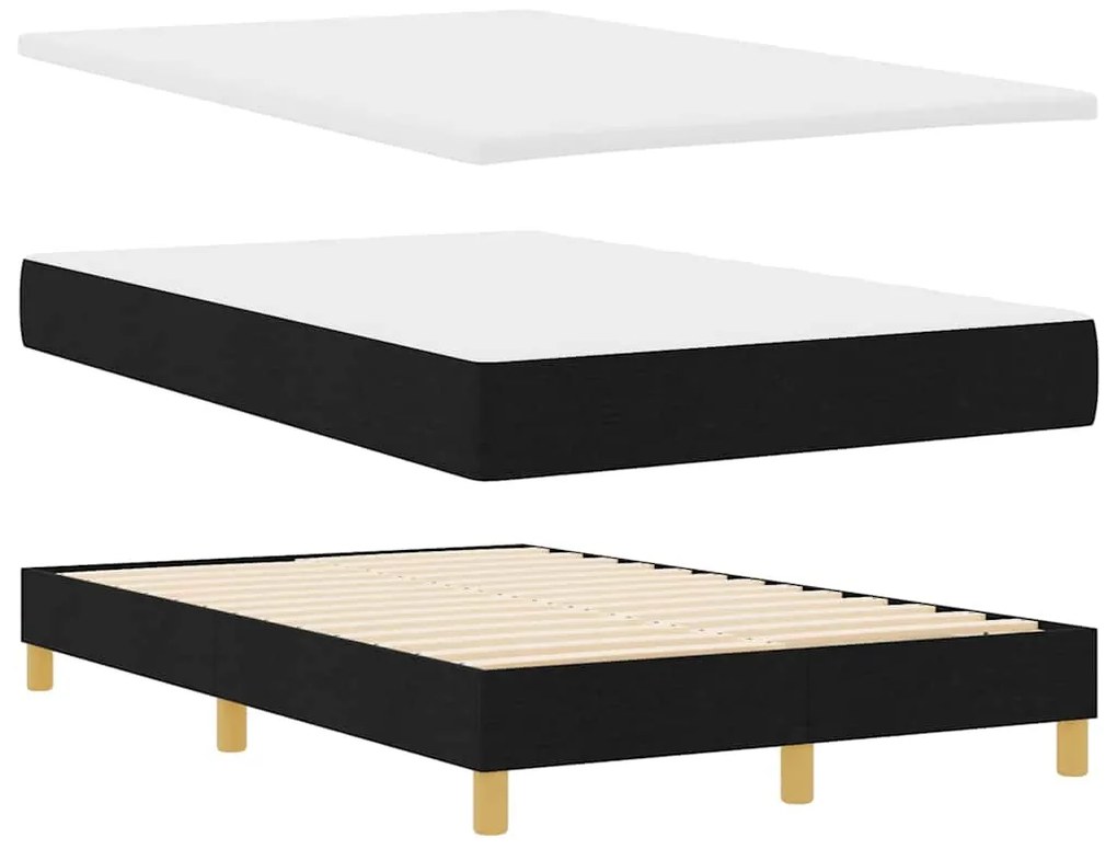 Cama Box Spring com Colchão &amp; LED Preta 120x200 cm Tecido