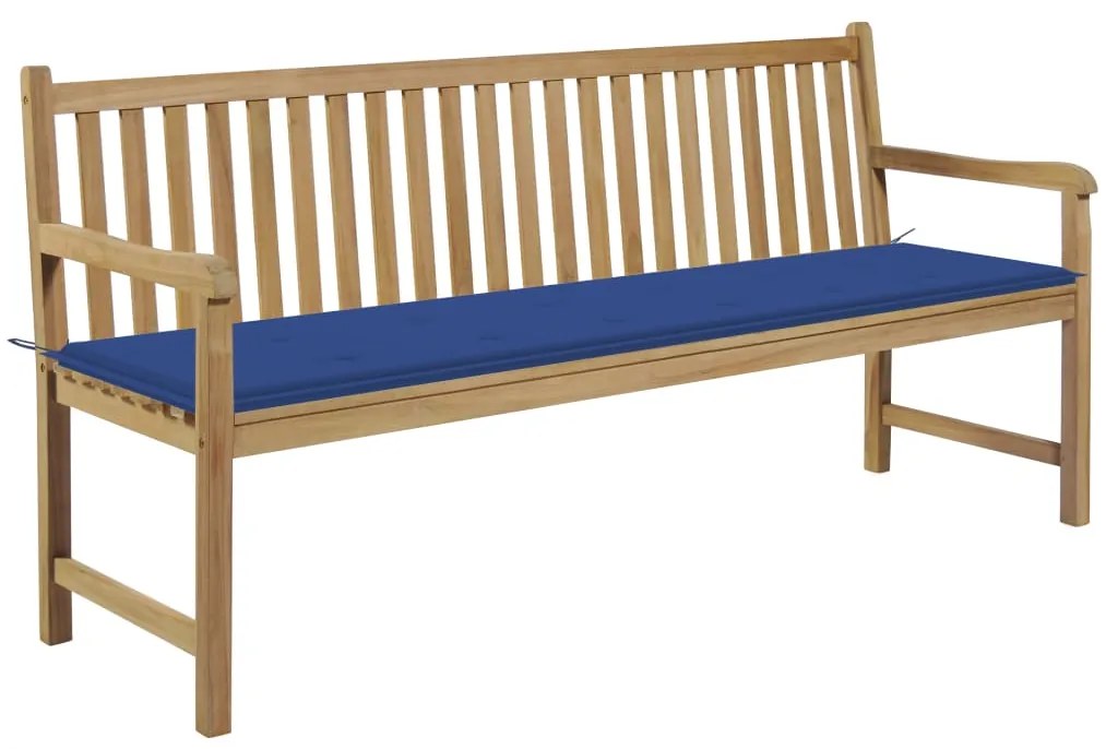 vidaXL Banco de jardim c/ almofadão azul real 175 cm teca maciça