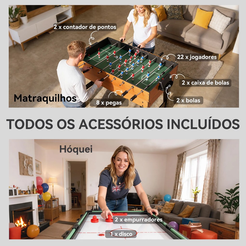 Mesa Multijogos 5 em 1 Mesa de Jogo com Matraquilho Bilhar Ping-Pong Hóquei e Basquetebol 134x108x144 cm Madeira e Preto