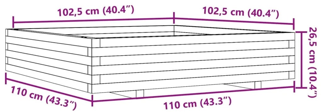 Vaso/floreira jardim 110x110x26,5 cm pinho maciço castanho-mel