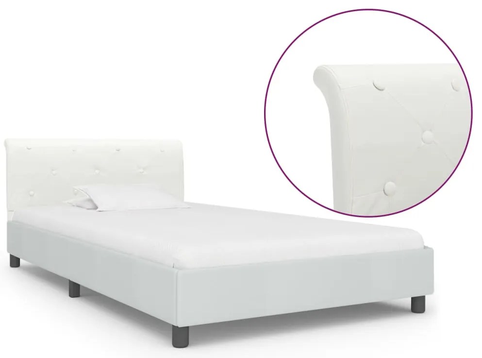 Estrutura de cama 90x200 cm couro artificial branco