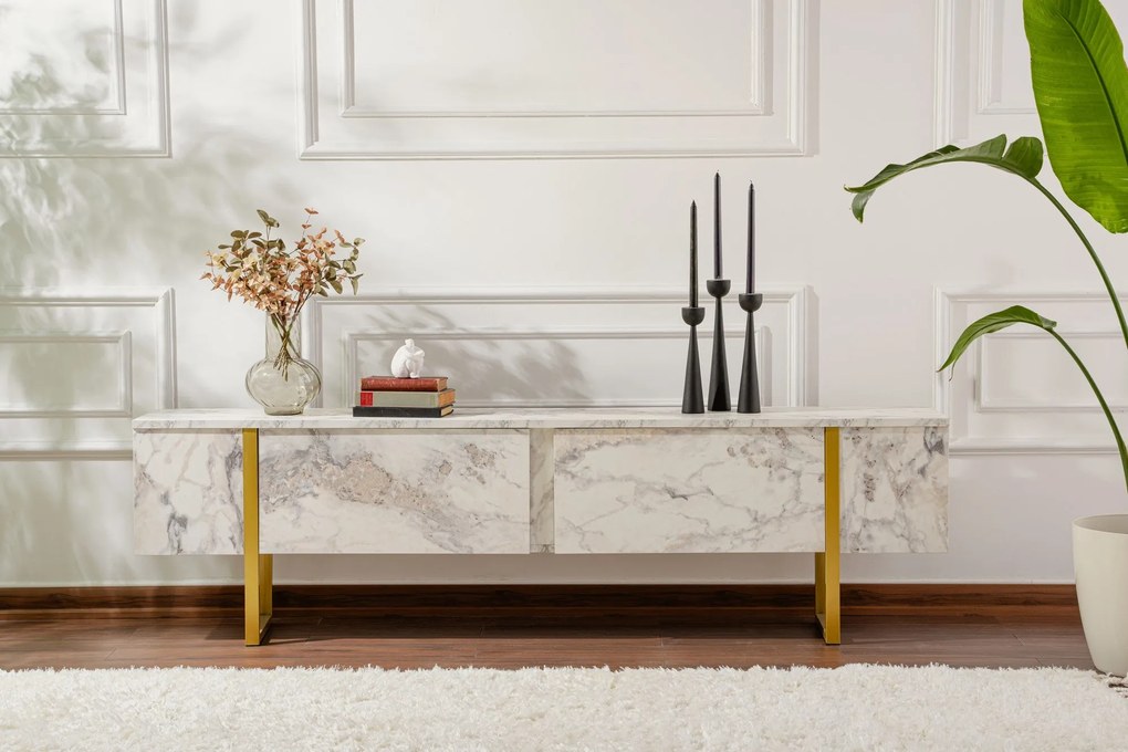 Móvel TV Serenity – Mármore Freesia Dourado – 180 cm x 50 cm x 29,5 cm