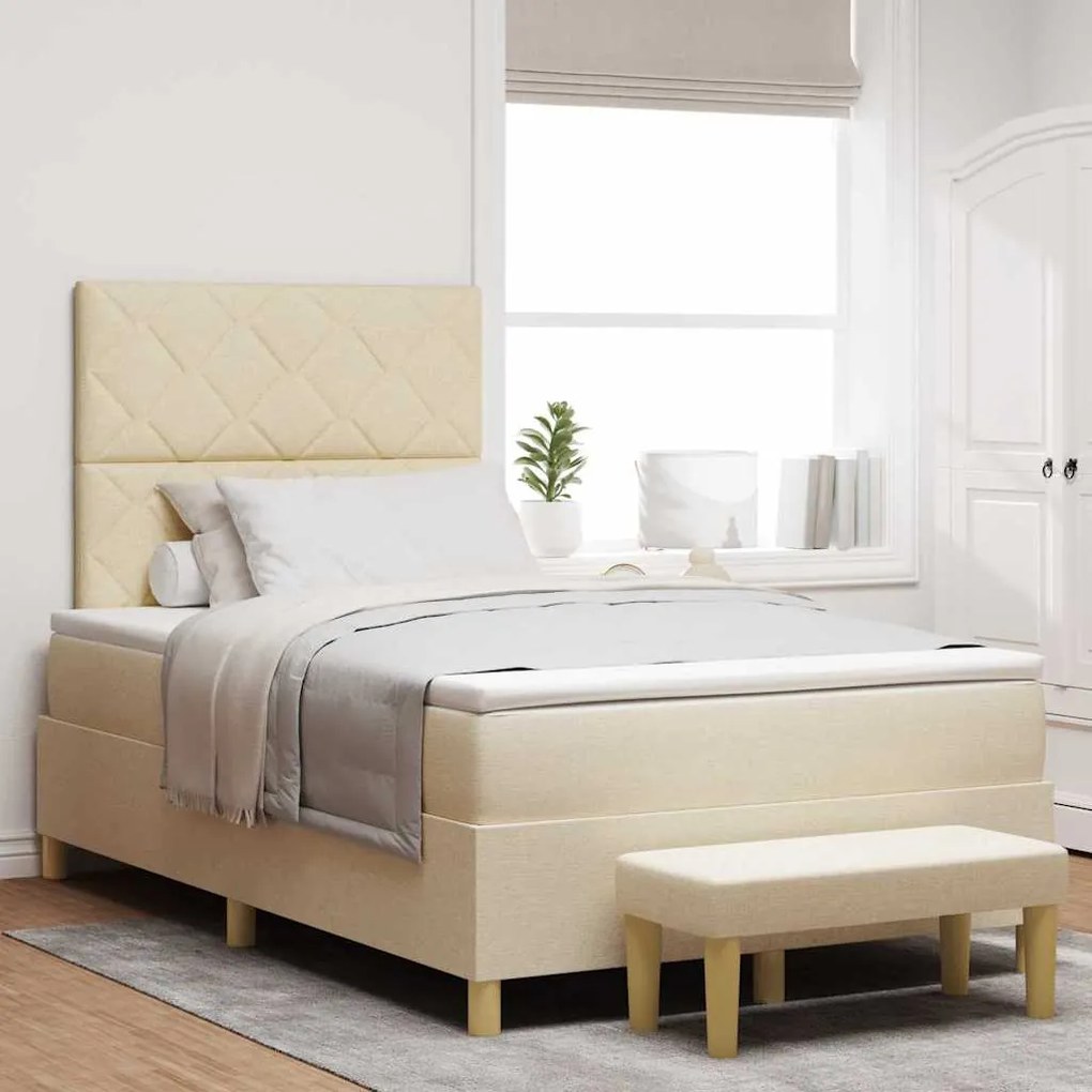 vidaXL Cama Box com colchão com cabeceira Creme 120 x 190 cm tecido