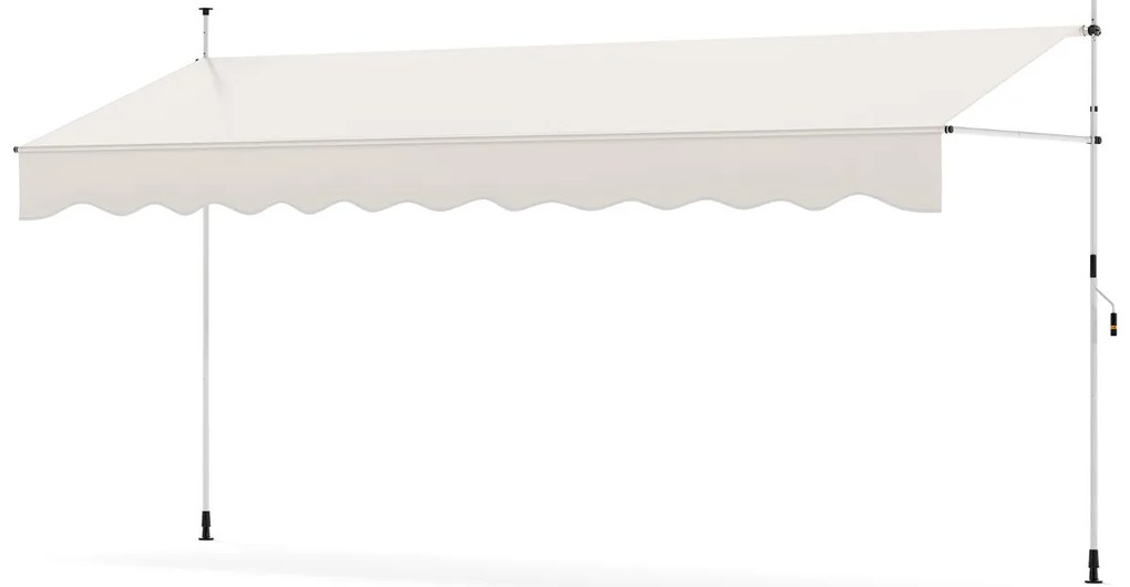 Toldo retrátil manual 4 m x 180 cm Sombra exterior ajustável sem perfuração com manivela para pátio, varanda, jardim Branco