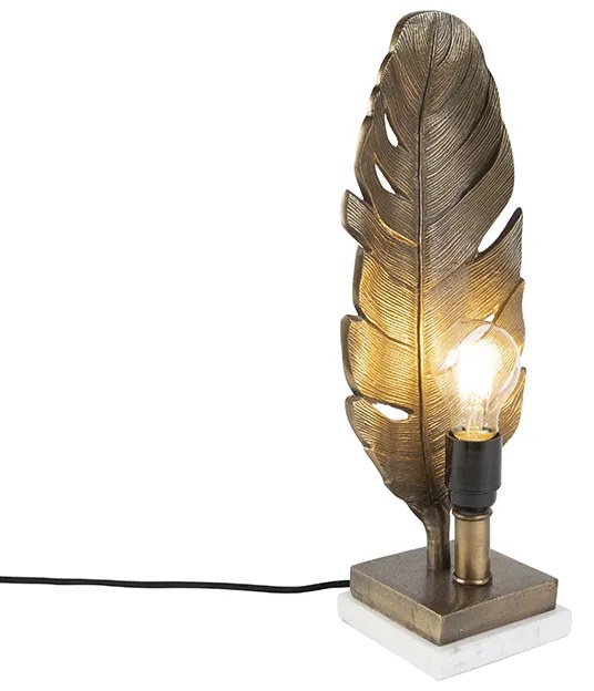 Candeeiro de mesa Art Deco bronze com base em mármore - Leaf