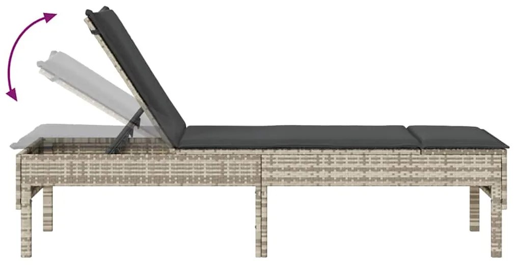 Espreguiçadeira almofadão 55x200x44cm vime PE cinzento-claro