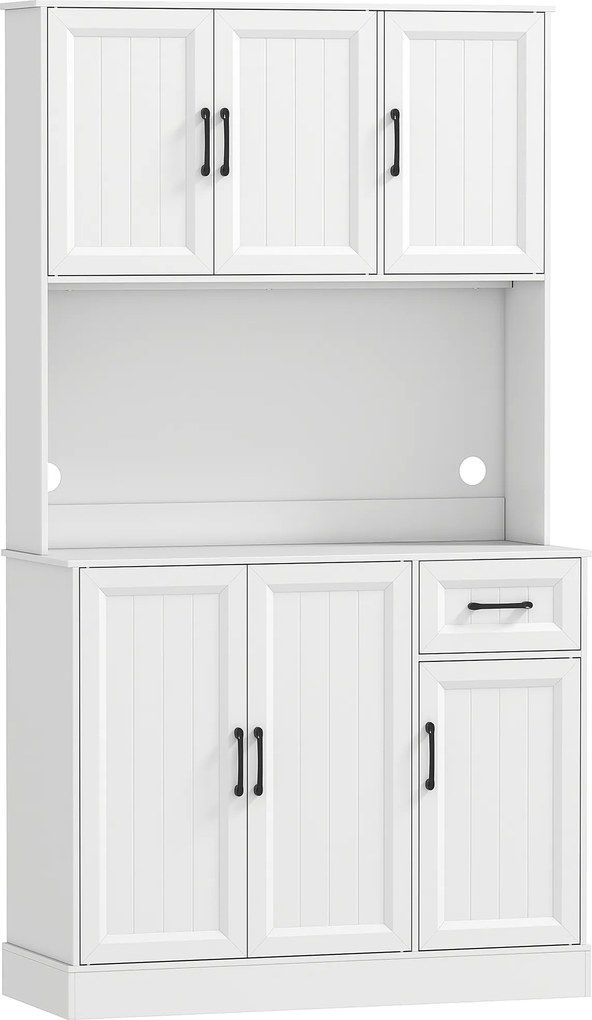HOMCOM Armário de cozinha, 180,5 cm, armário de despensa, área de trabalho, passagem para cabos, prateleiras ajustáveis, MDF, Branco | Aosom Portugal