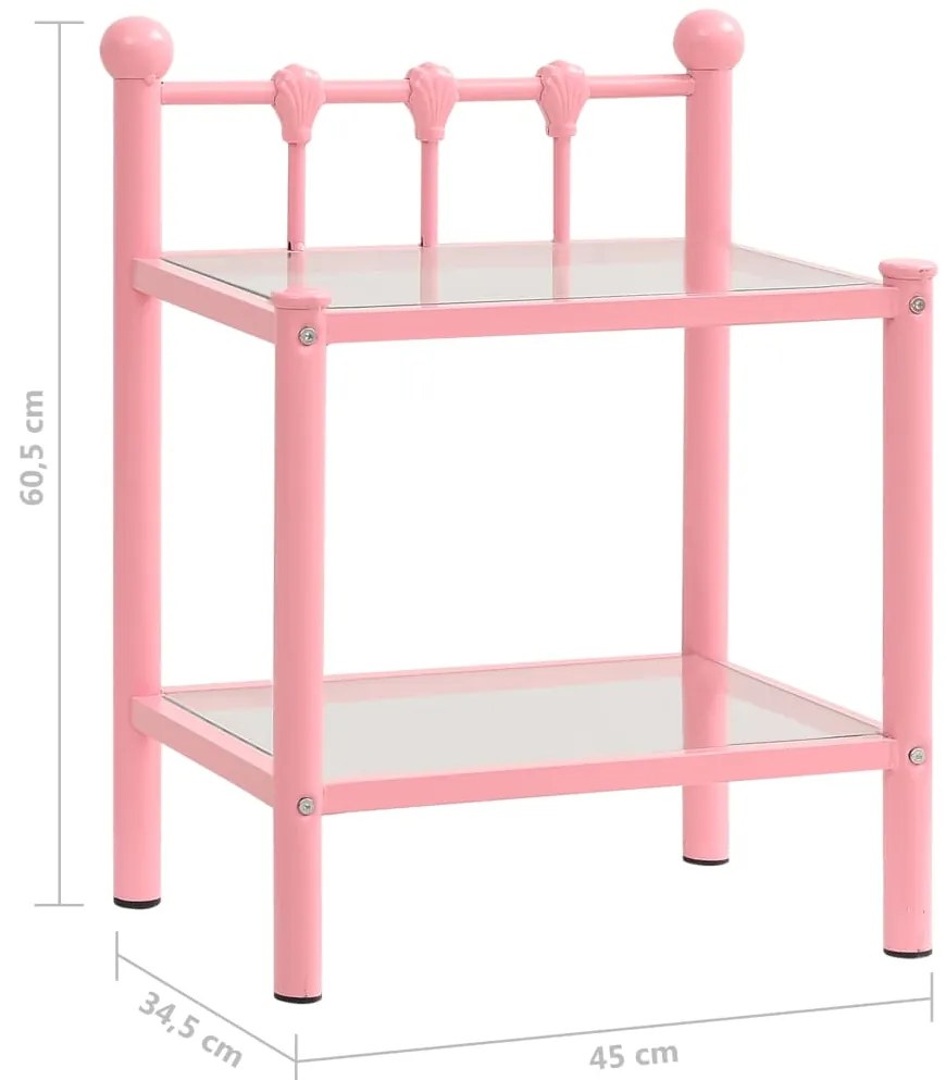 Mesas de cabeceira 2 pcs metal rosa e vidro transparente