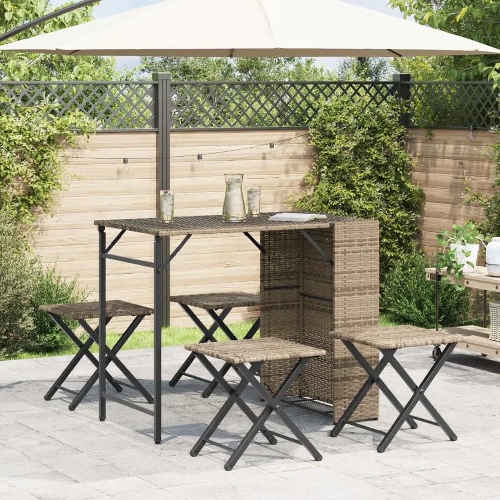 5 pcs conjunto de jantar para jardim dobrável vime PE bege