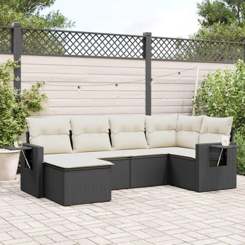 vidaXL 6 pcs conjunto sofás de jardim c/ almofadões vime PE preto