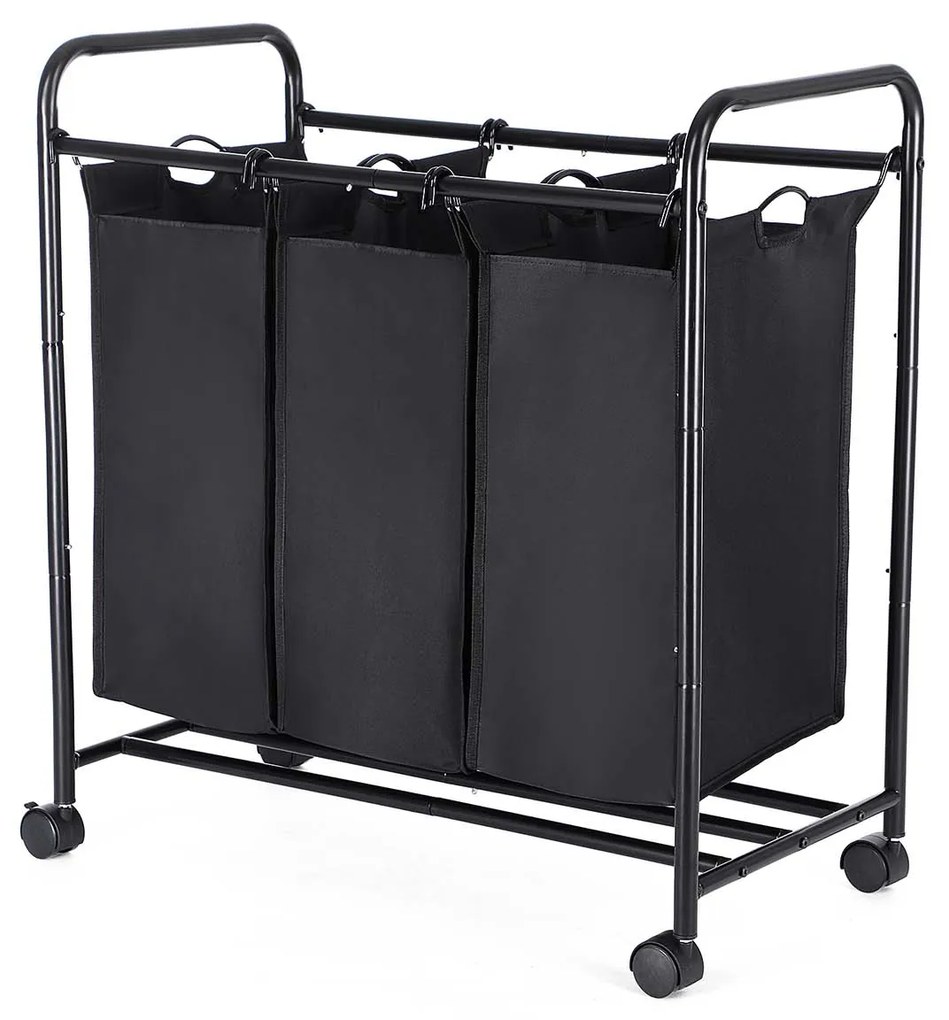 Organizador de lavandaria com rodas e sacos removíveis. | SONGMICS | 83.4 x 77.6 x 41.5 cm | preto | LSF003B.