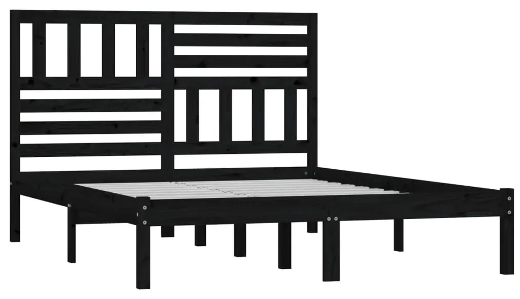 Estrutura de cama 140x190 cm madeira de pinho maciça preto