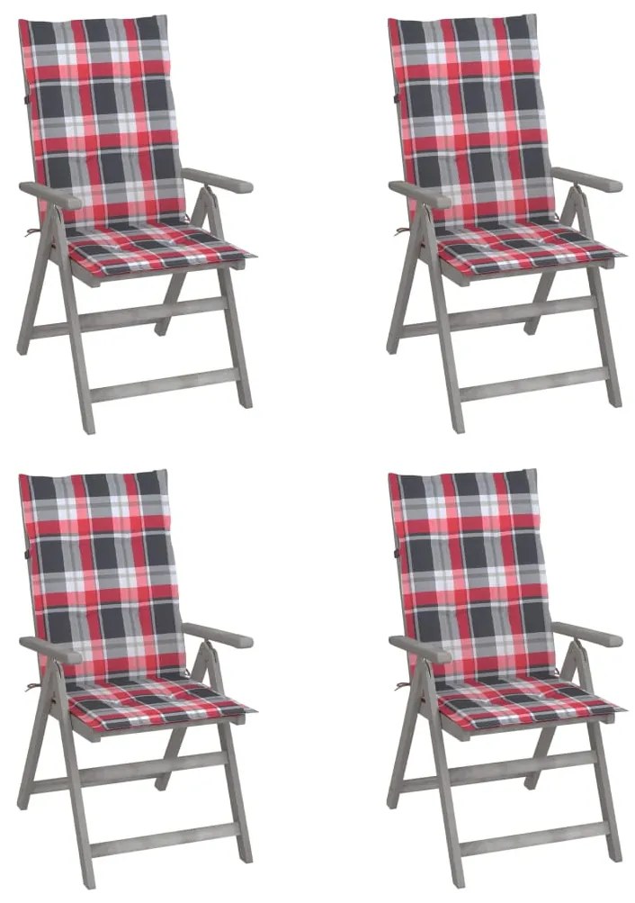 vidaXL Cadeiras jardim reclináveis c/ almofadões 4 pcs acácia maciça