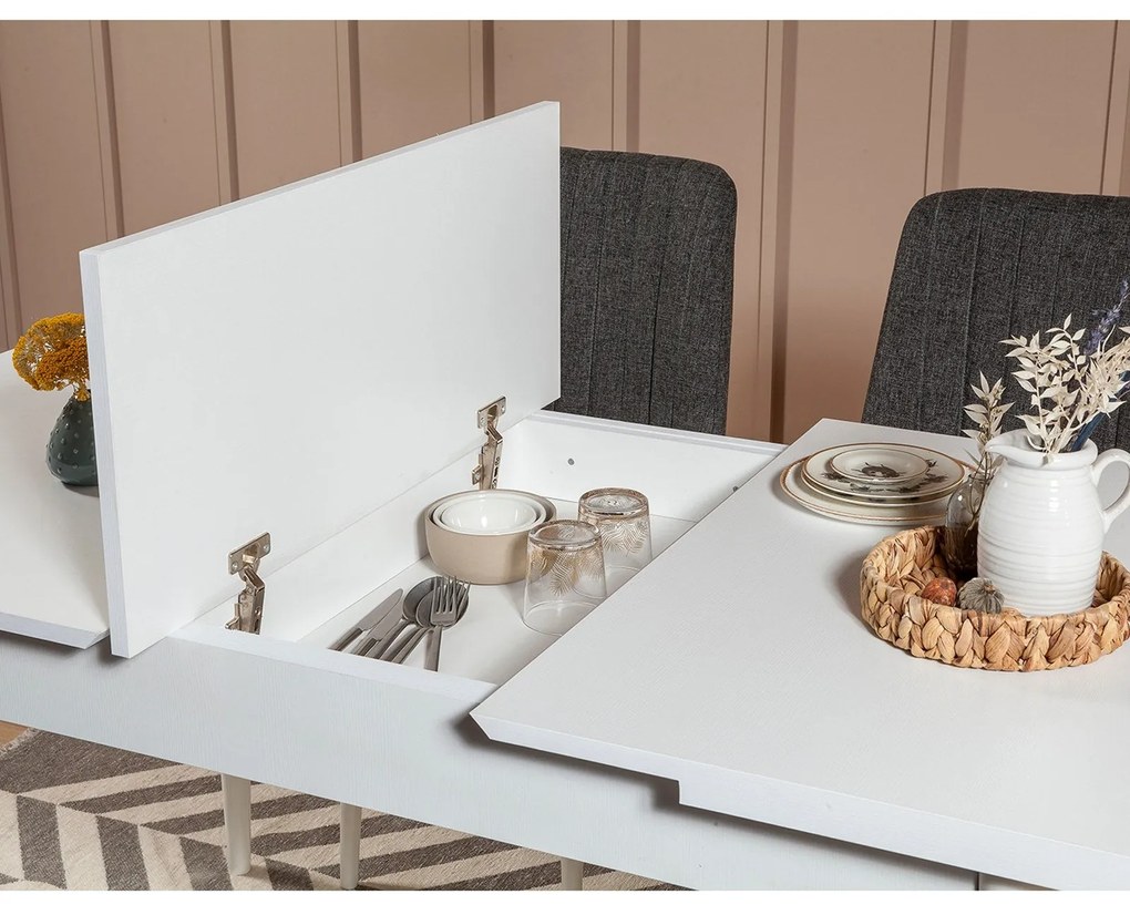 **** Conjunto de Mesa de Jantar Extensível e Cadeiras Vina – Branco e