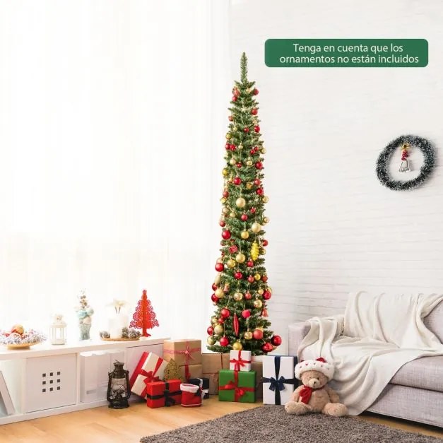 Árvore de Natal artificial pré-iluminada de 210 cm com 200 luzes LED brancas quentes em forma de lápis Verde
