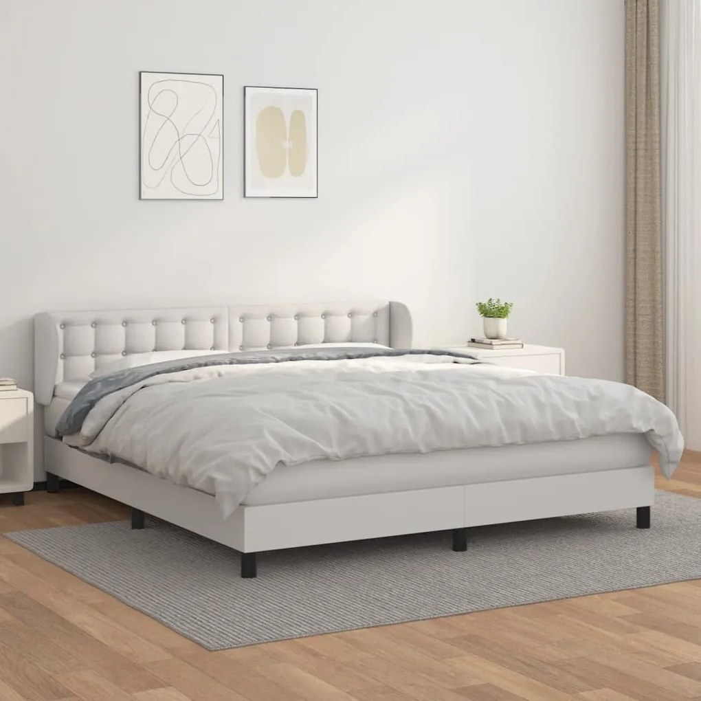 vidaXL Cama com molas/colchão 180x200 cm couro artificial branco