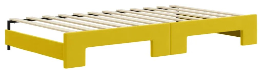 Sofá-cama com gavetão e colchões 100x200 cm veludo amarelo
