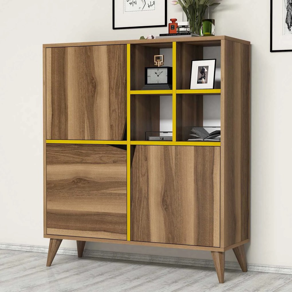 Armário Multiuso Pulse – Nogueira e Amarelo – 100x115x30 cm
