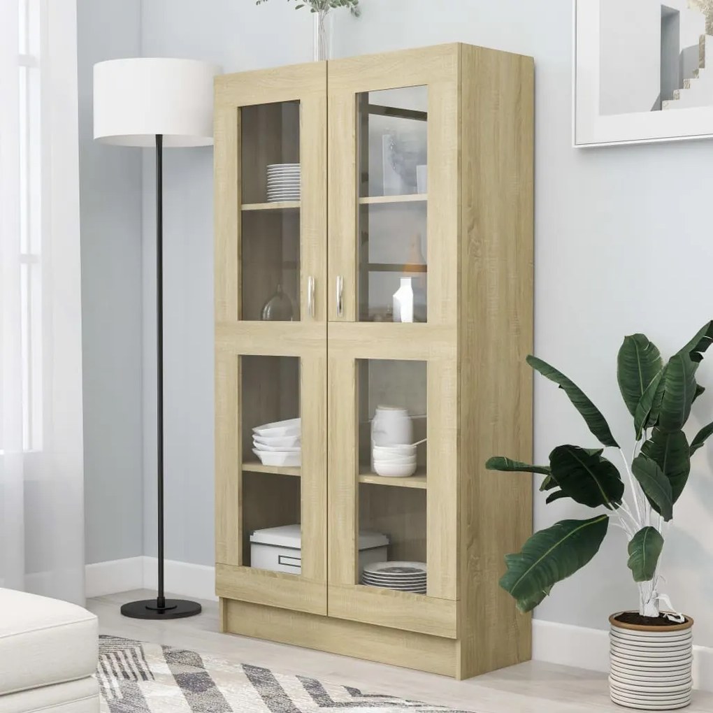 802762 vidaXL Armário vitrine 82,5x30,5x150cm contraplacado carvalho sonoma
