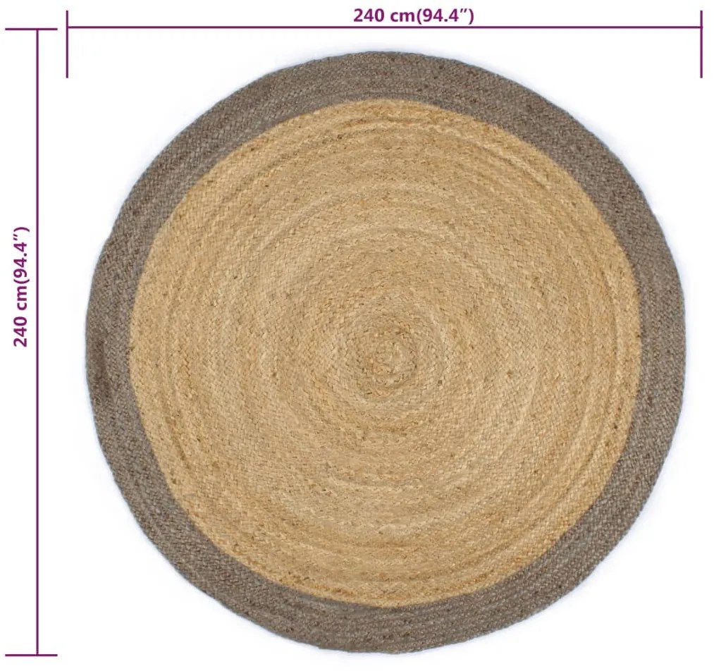 Tapete artesanal em juta com rebordo cinzento 240 cm