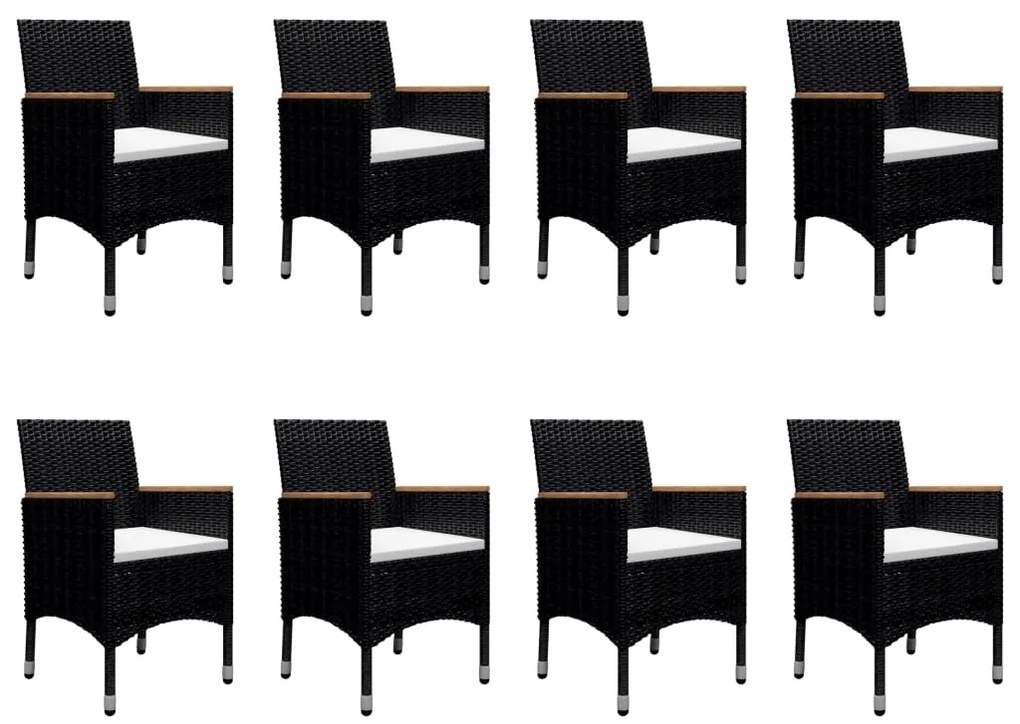 9 pcs conjunto de jantar para jardim com almofadões preto