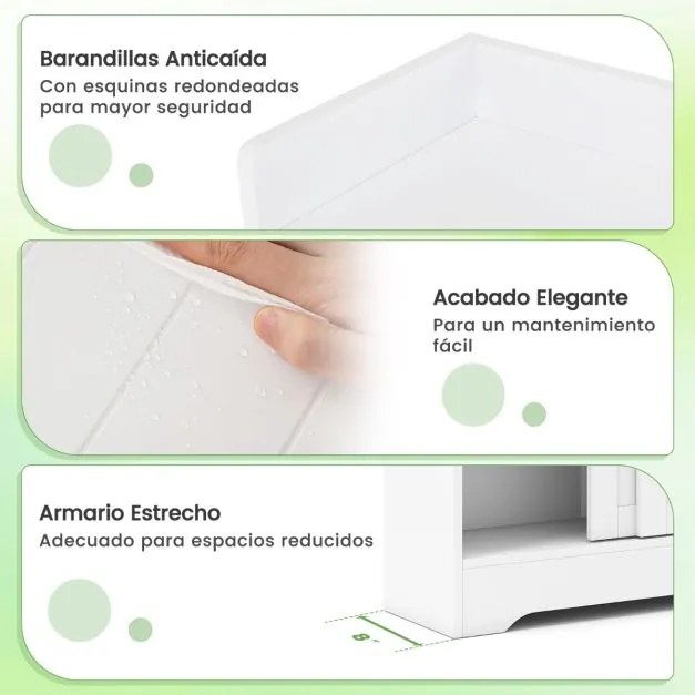 Armário de Casa banho ou cozinha 60 x 20 x 80 cm com porta-papel higiênico, compartimento para escova e prateleiras ajustáveis com 2 portas deslizante