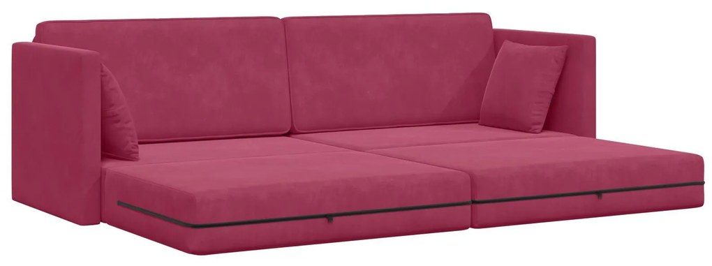 Sofá-Camas 2 em 1 Vermelho Vinho 213x144x60 cm Veludo