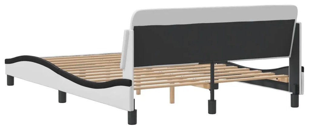 Estrutura cama c/ cabeceira 140x200 couro artif. branco/preto