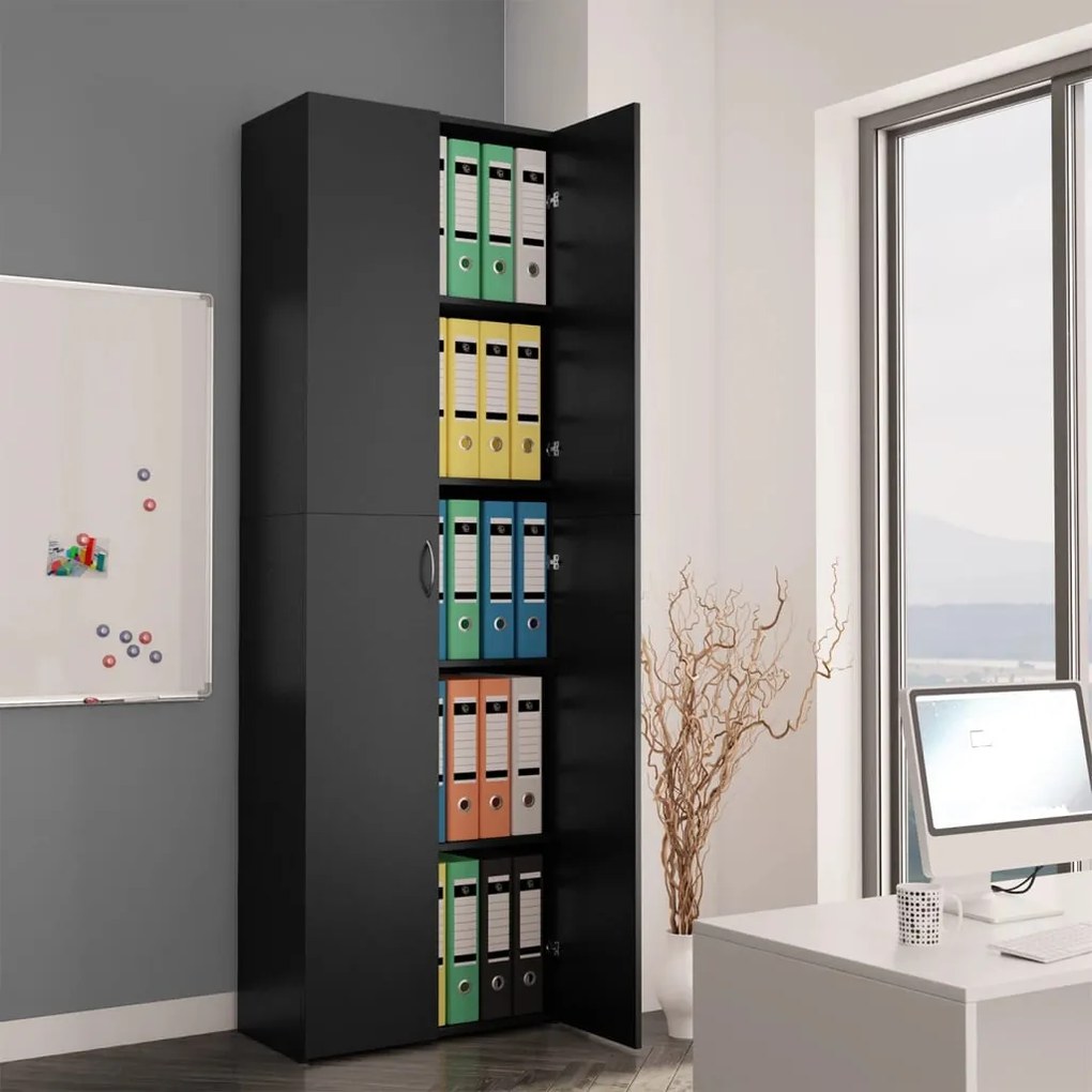 800298 vidaXL Armário de escritório 60x32x190 cm contraplacado preto
