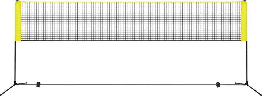Rede de Badminton 420 cm Portátil Ajustável em Altura com Postes, Bolsa de Transporte e 2 Penas para Interior e Exterior Amarela