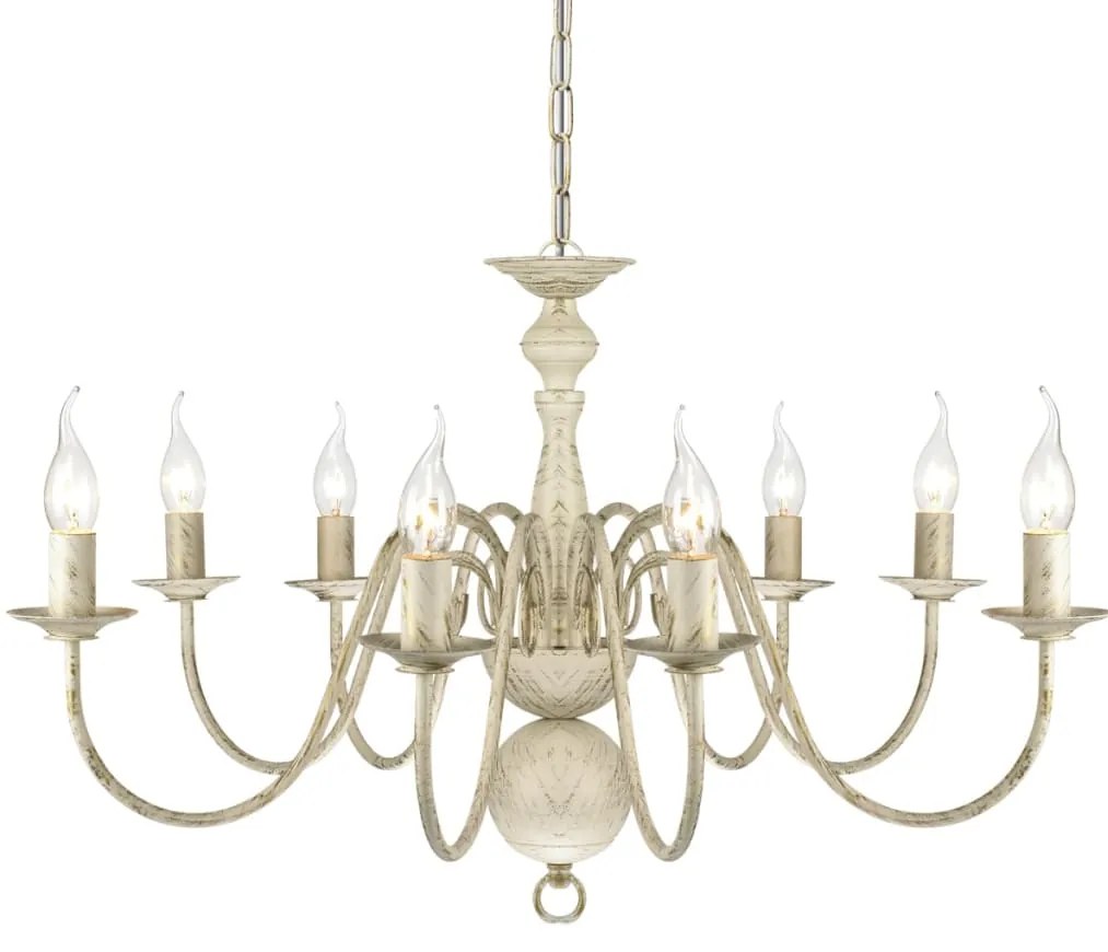Candelabro de metal branco antigo com 8 lâmpadas E14