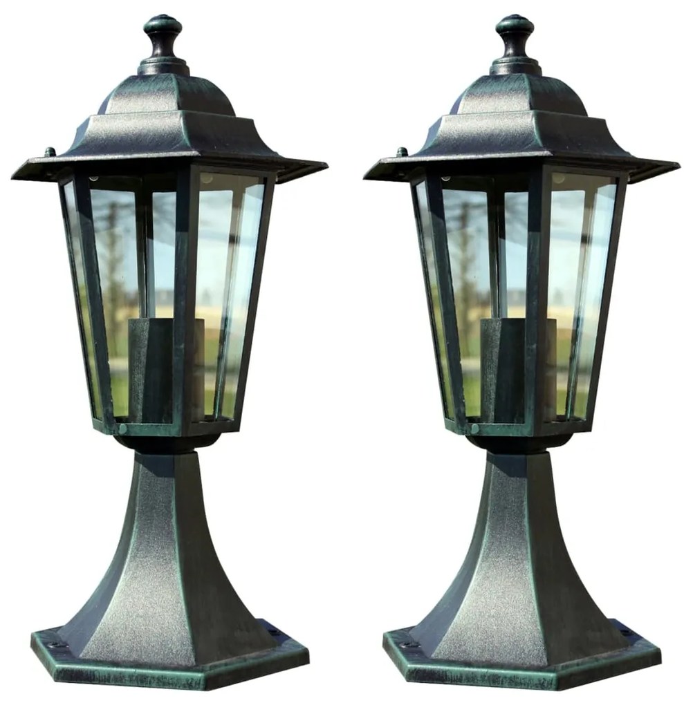 vidaXL Candeeiros de jardim 2 pcs alumínio verde-escuro e preto