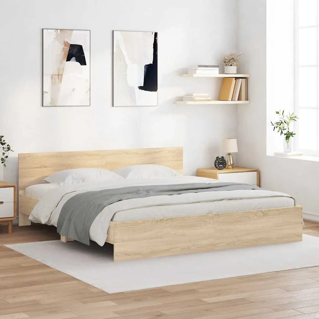 Estrutura de cama com cabeceira 160x200 cm carvalho sonoma