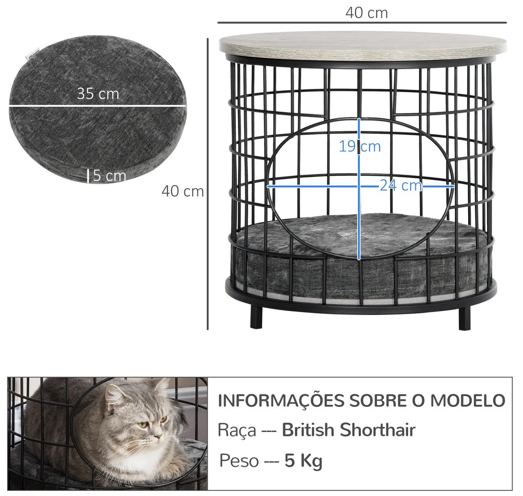 PawHut Mesa Auxiliar Mesa Lateral com 1 Orifício para Gatos Pequenos c