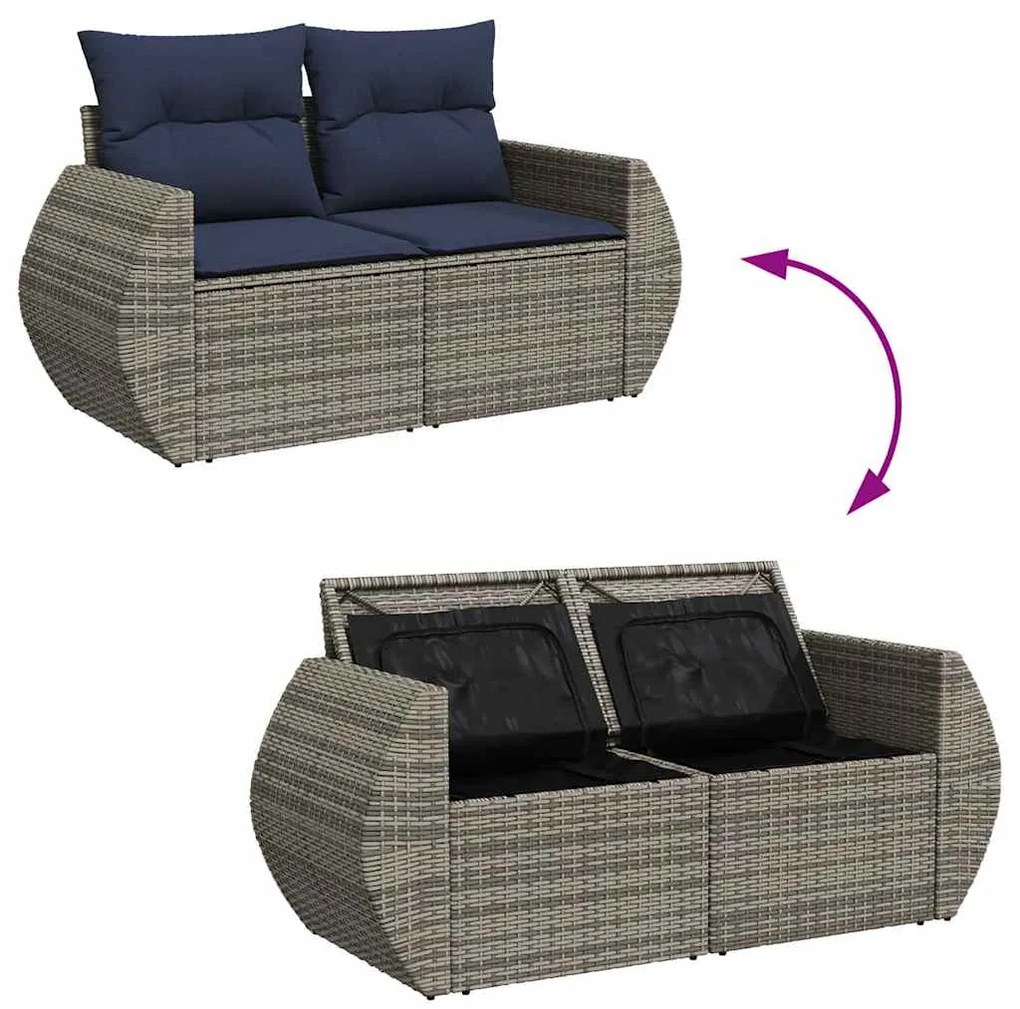 5 pcs conjunto sofás de jardim c/ almofadões vime PE cinzento