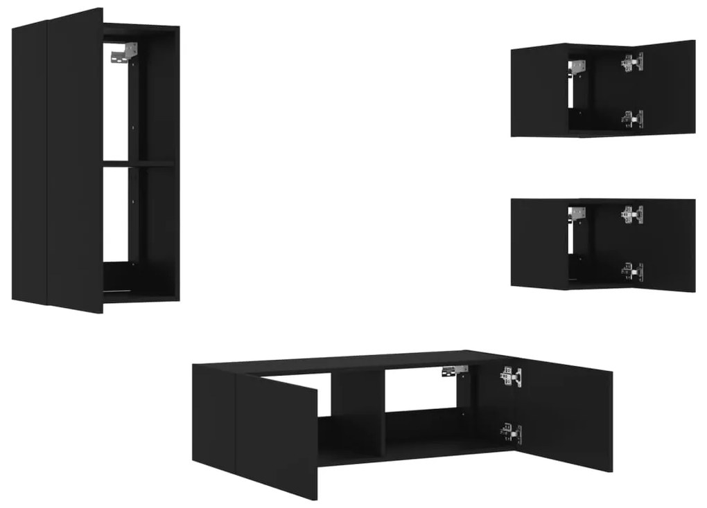4 pcs móveis de parede para TV com luzes LED preto