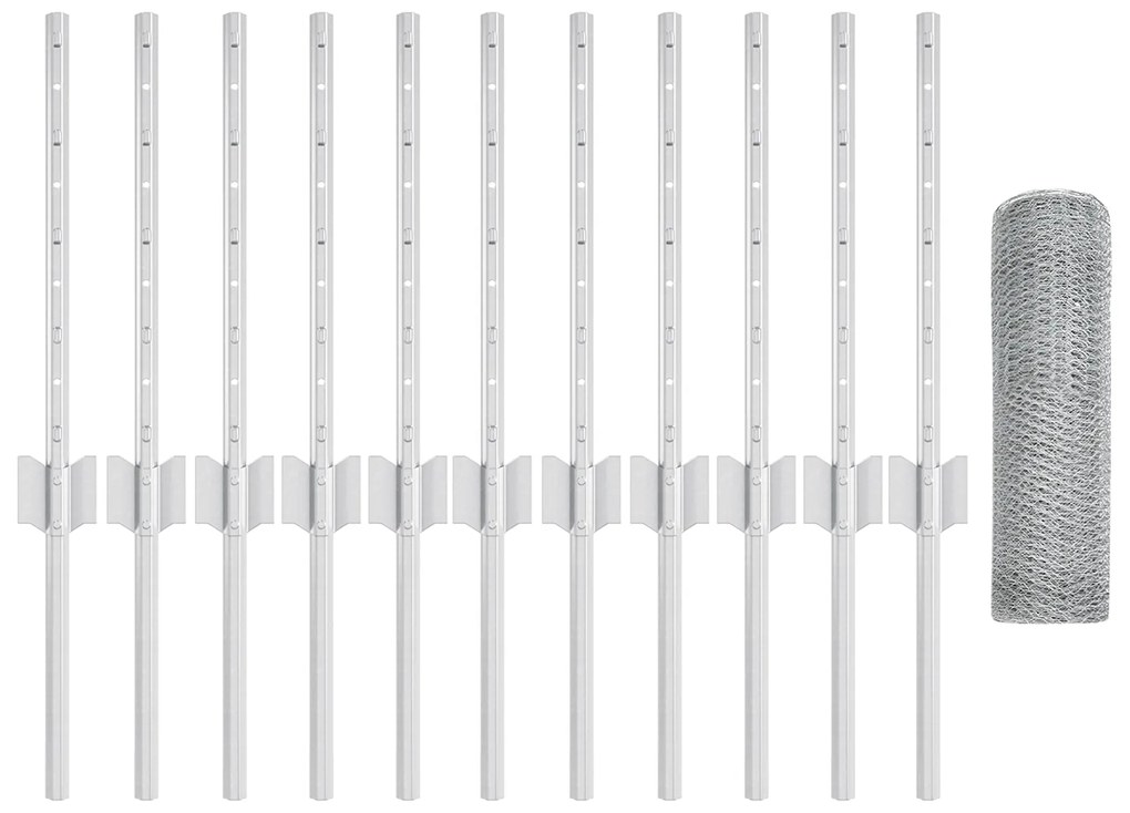 Postes de Cerca vidaXL 11 pcs U-Channel 40 cm Aço Galvanizado, Cerca H