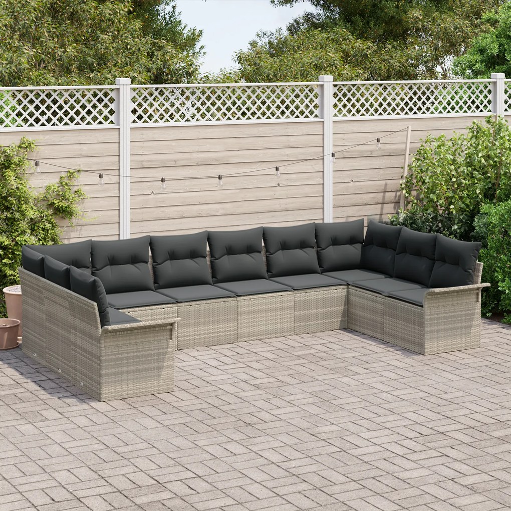 Conjunto de Sofá de Jardim vidaXL com 10 Peças e Almofadas Cinza Claro