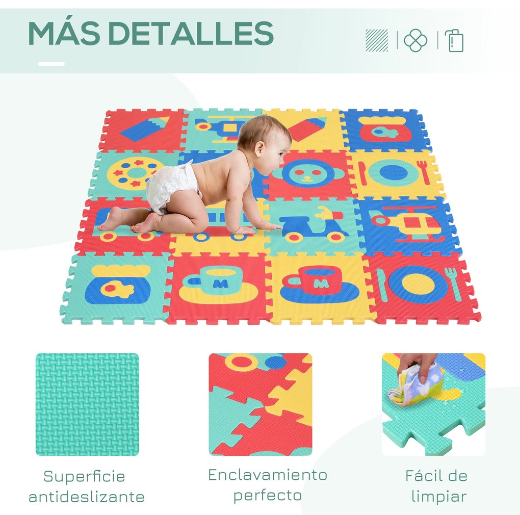 HOMCOM Tapete Puzzle para Crianças 150x150cm com 36 Peças de Espuma EVA Suave Área de 1,44m² Tapete Quebra Cabeças para Bebé Multicor